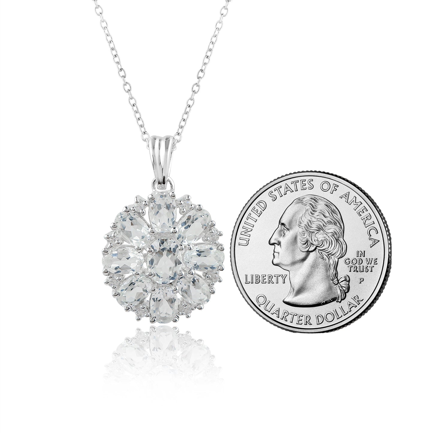 Round Shape White Topaz Pendant Necklace crafted in 925 sterling silver