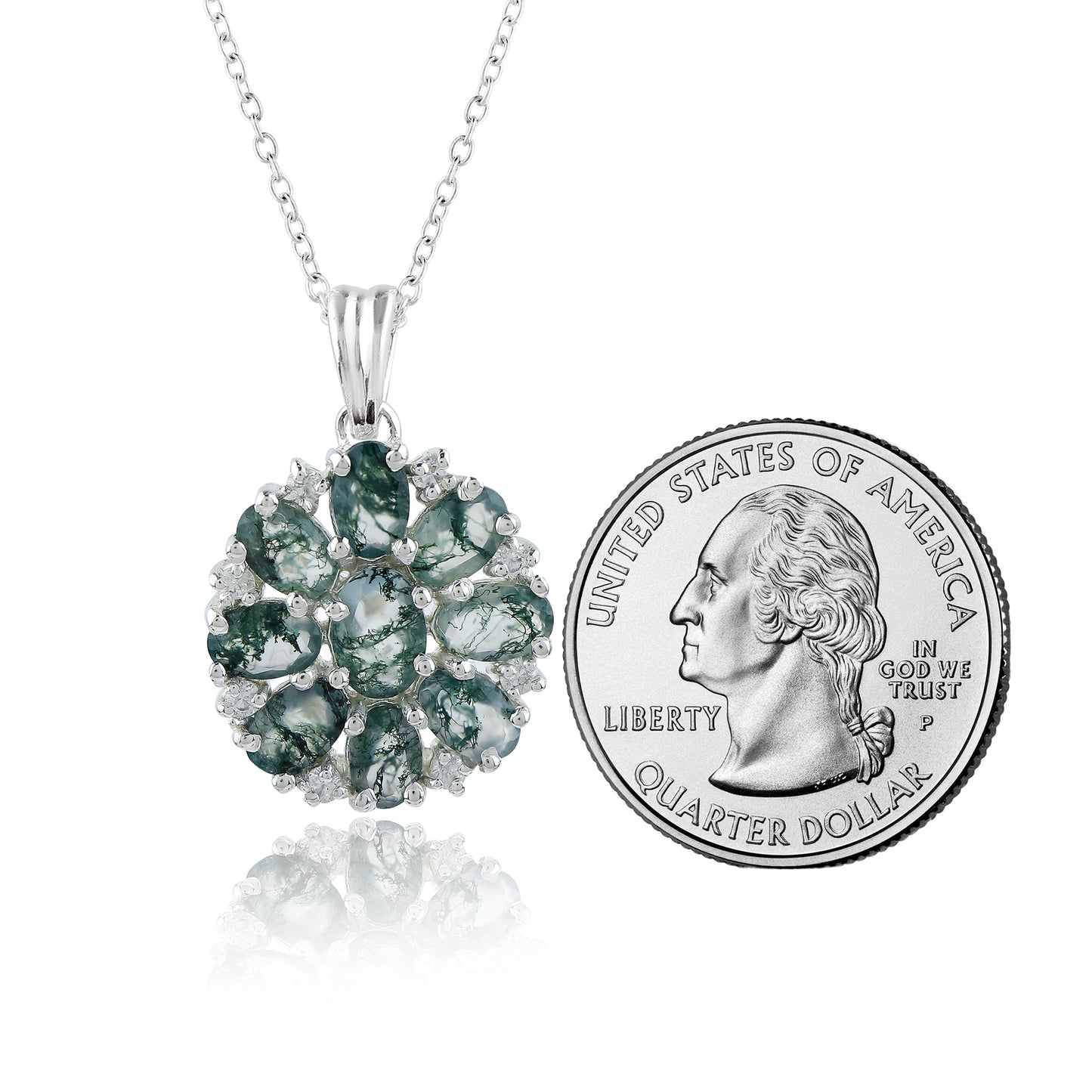 HandSelected Natural Faceted gemstone made Real Moss Agate Pendant Necklace in 925 Sterling Silver