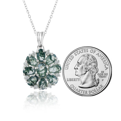 HandSelected Natural Faceted gemstone made Real Moss Agate Pendant Necklace in 925 Sterling Silver