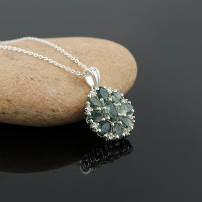 Real Moss Agate Pendant Necklace in an 18 Inch adjustable Chain | 925 Sterling Silver