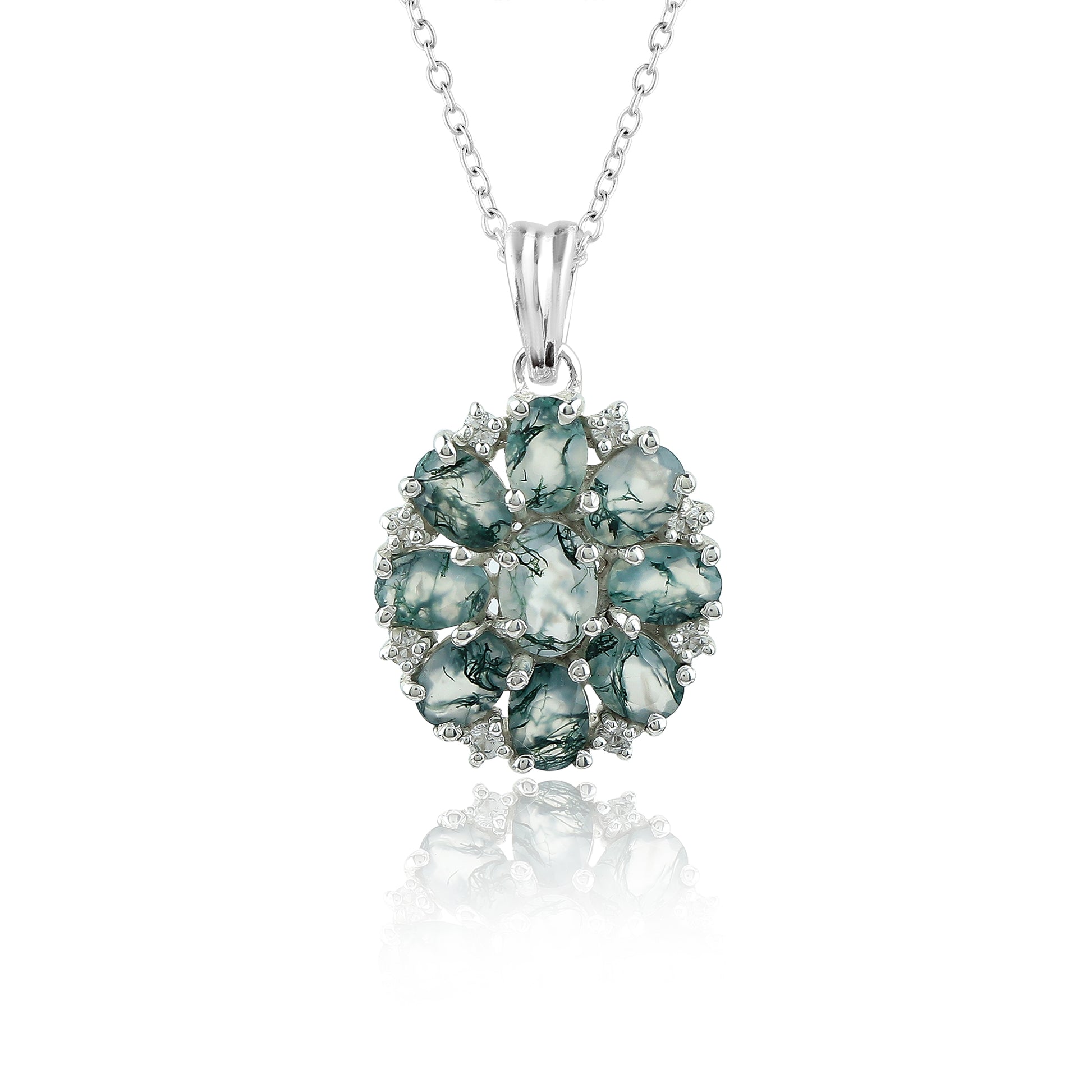 Moss Agate Oval Pendant Necklace in 925 Sterling Silver
