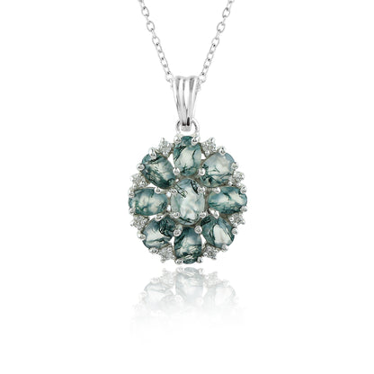Moss Agate Oval Pendant Necklace in 925 Sterling Silver
