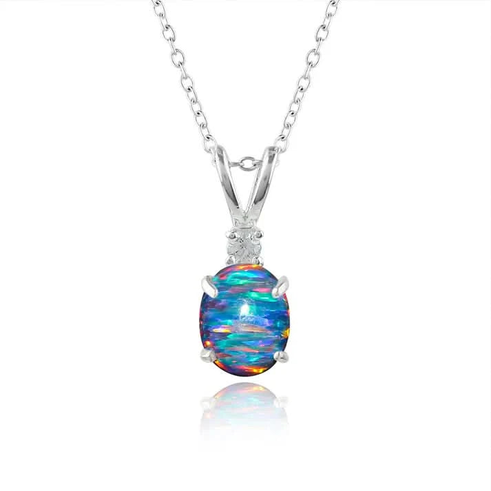 Opal pendant necklace on a white background