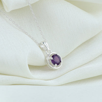 Real Amethyst Crystal Pendant Necklace, Natural Gemstone, Birthstone Crystal, Healing Stone, Gift for Women Mom Her, Statement Jewellery, 925 Sterling Silver 18 inch