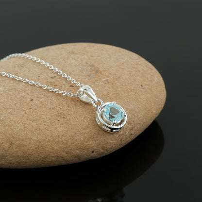 Real Sky Blue Topaz Crystal Pendant Necklace, Natural Gemstone, Birthstone Crystal, Healing Stone, Gift for Women Mom Her, Statement Jewellery, 925 Sterling Silver 18 inch