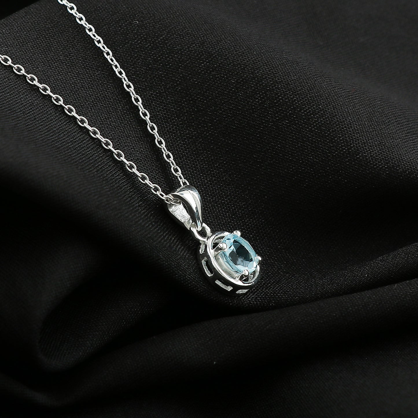 Real Sky Blue Topaz Crystal Pendant Necklace, Natural Gemstone, Birthstone Crystal, Healing Stone, Gift for Women Mom Her, Statement Jewellery, 925 Sterling Silver 18 inch