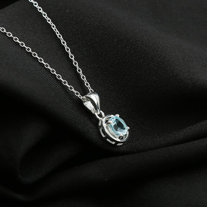 Real Sky Blue Topaz Crystal Pendant Necklace, Natural Gemstone, Birthstone Crystal, Healing Stone, Gift for Women Mom Her, Statement Jewellery, 925 Sterling Silver 18 inch