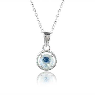 Rainbow Moonstone Necklace, Blue Flash Moonstone Pendant, Layering Drop  silver plated Moonstone Necklace for Women, Minimalist White Jewelry