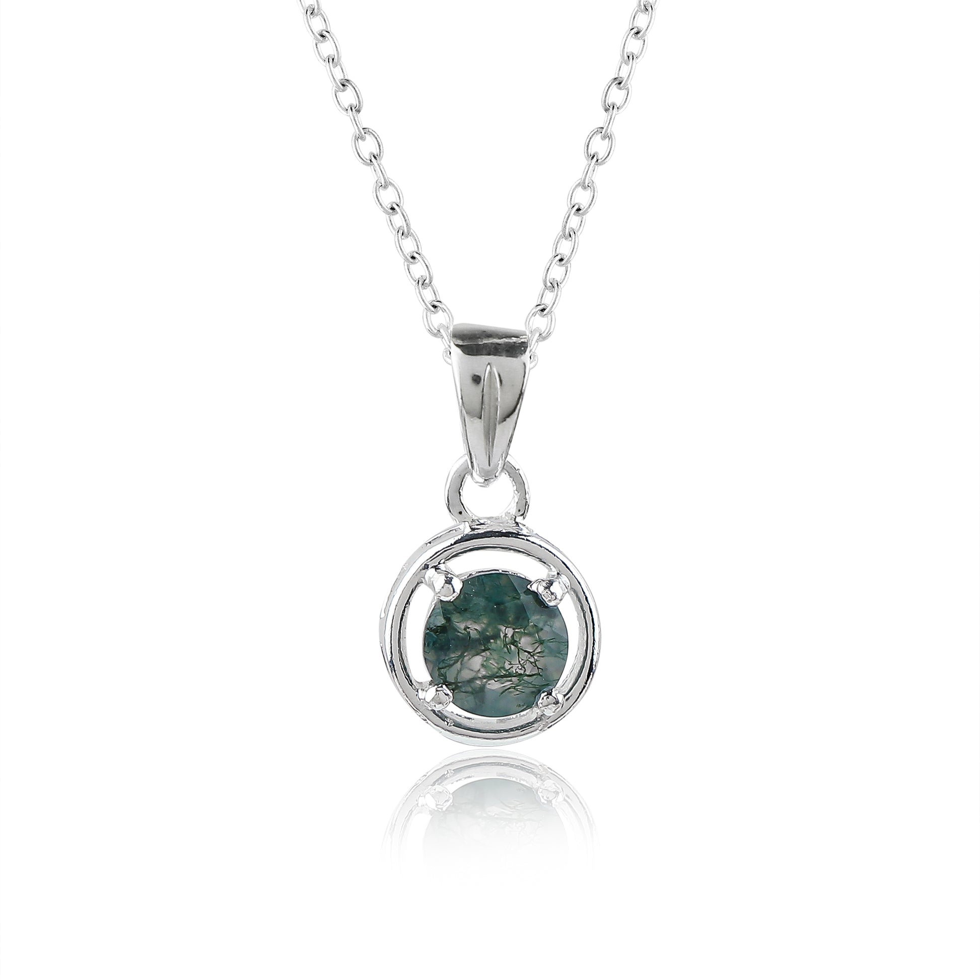 moss agate pendant necklace in 925 sterling silver