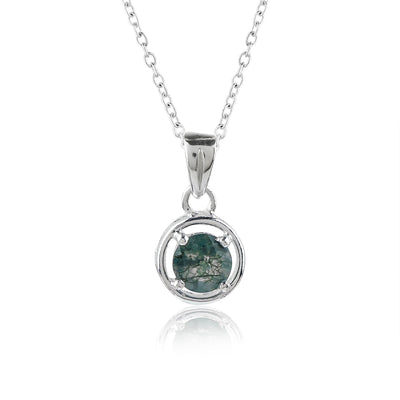 Natural Moss Agate Pendant Necklace in  silver plated – Necklace for Girlfriend