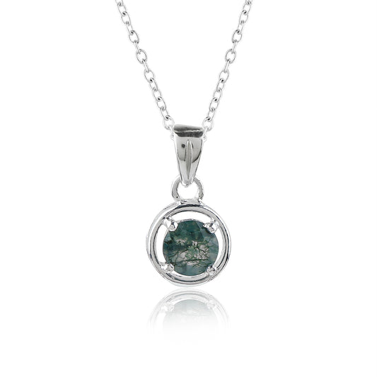 Real Moss Agate Crystal Pendant Necklace, Natural Gemstone, Birthstone Crystal, Healing Stone, Gift for Women Mom Her, Statement Jewellery, 925 Sterling Silver 18 inch