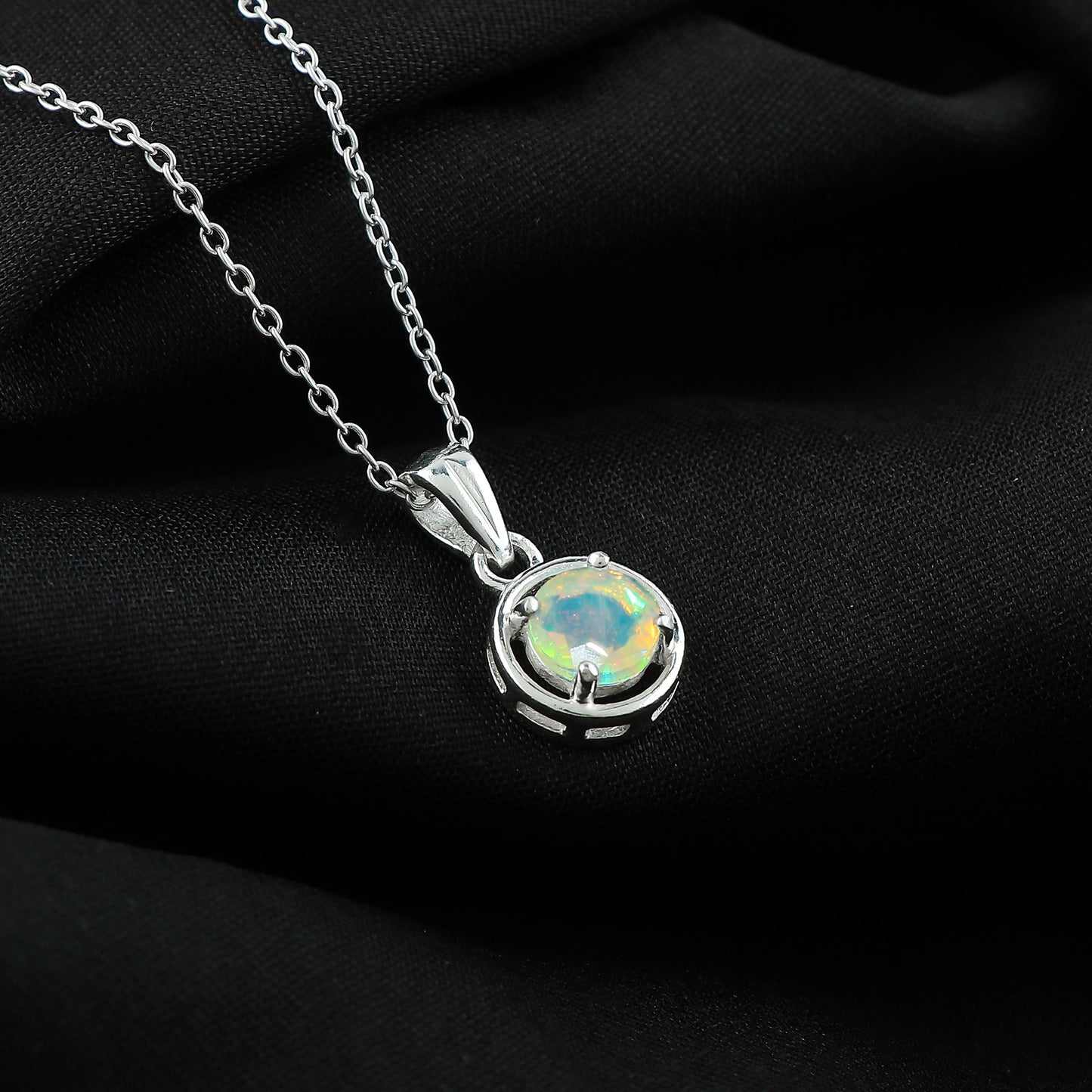 Real Ethiopian Opal Crystal Pendant Necklace, Natural Gemstone, Birthstone Crystal, Healing Stone, Gift for Women Mom Her, Statement Jewellery, 925 Sterling Silver 18 inch