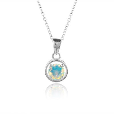 925 Sterling Silver Faceted Ethiopian Opal Pendant Necklace – Mother Daughter Jewelry