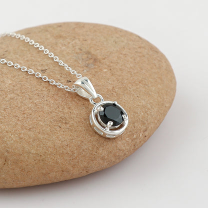 Real Black Spinel Crystal Pendant Necklace, Natural Gemstone, Birthstone Crystal, Healing Stone, Gift for Women Mom Her, Statement Jewellery, 925 Sterling Silver 18 inch