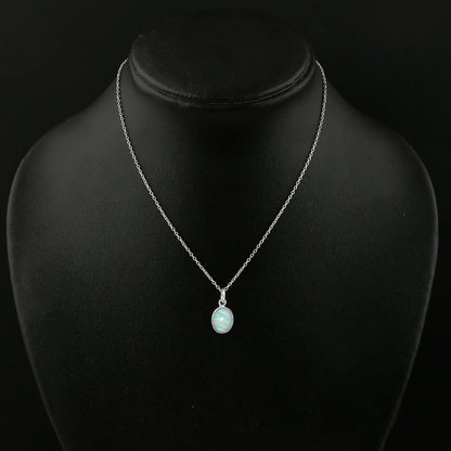 Charming White Line Ethiopian Opal Pendant in  silver plated – Oval Shaped, Delicate & Elegant