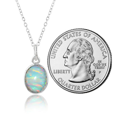 Charming White Line Ethiopian Opal Pendant in  silver plated – Oval Shaped, Delicate & Elegant