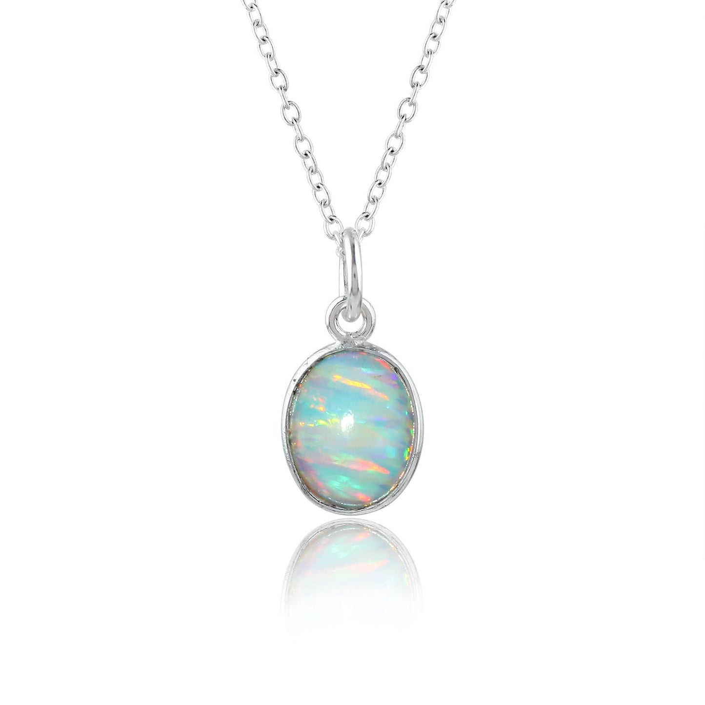 Charming White Line Ethiopian Opal Pendant in  silver plated – Oval Shaped, Delicate & Elegant