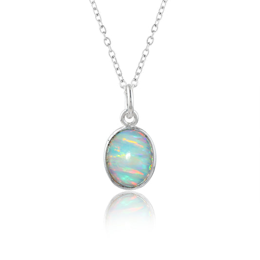 Charming White Line Ethiopian Opal Pendant in 925 Sterling Silver – Oval Shaped, Delicate & Elegant