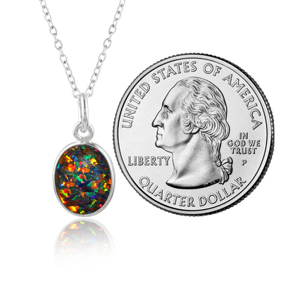 Black Opal Crystal Pendant Necklace, Fire Play Gemstone, Birthstone Crystal, Healing Stone, Gift for Women Mom Her, Statement Jewelry, 925 Sterling Silver 18 inch