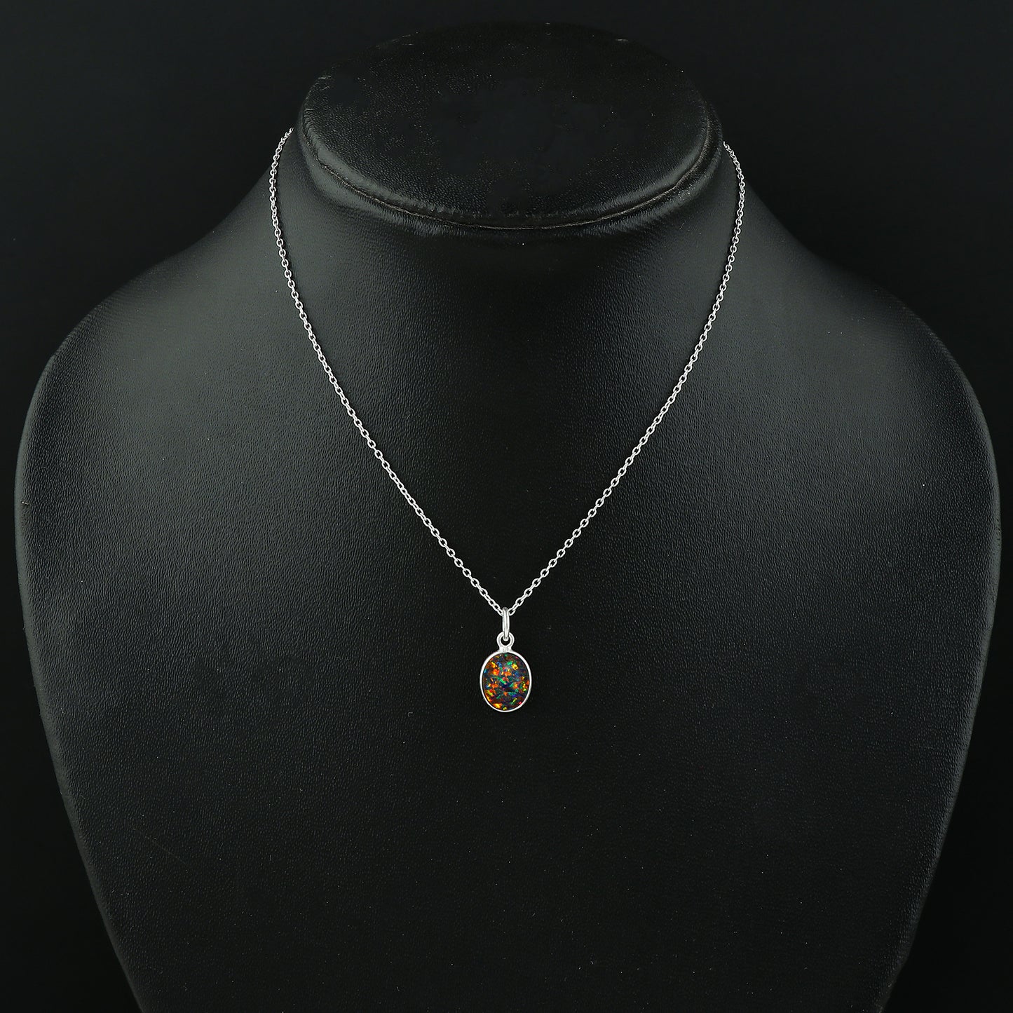 Black Opal Crystal Pendant Necklace, Fire Play Gemstone, Birthstone Crystal, Healing Stone, Gift for Women Mom Her, Statement Jewelry, 925 Sterling Silver 18 inch
