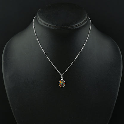 Black Opal Crystal Pendant Necklace, Fire Play Gemstone, Birthstone Crystal, Healing Stone, Gift for Women Mom Her, Statement Jewelry, 925 Sterling Silver 18 inch