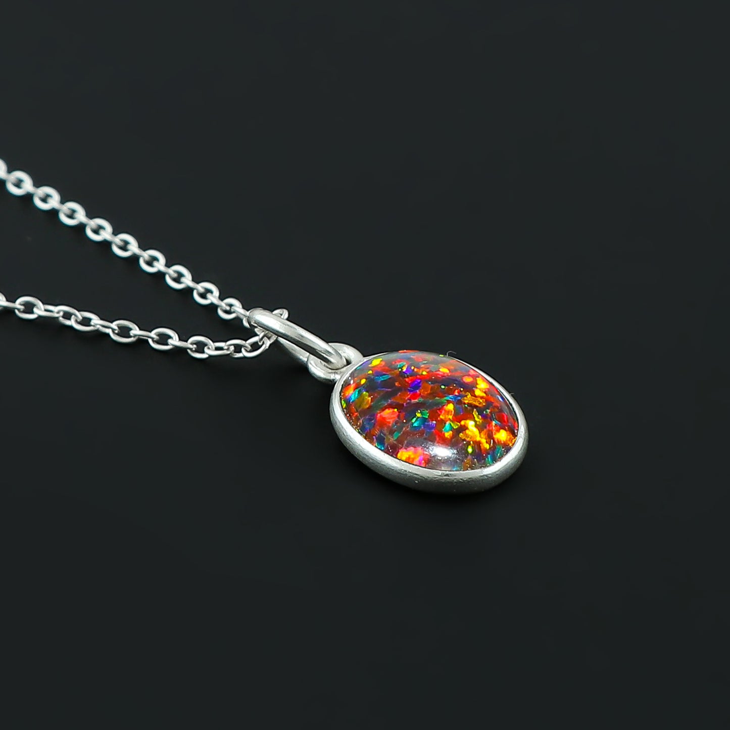 Black Opal Crystal Pendant Necklace, Fire Play Gemstone, Birthstone Crystal, Healing Stone, Gift for Women Mom Her, Statement Jewelry, 925 Sterling Silver 18 inch