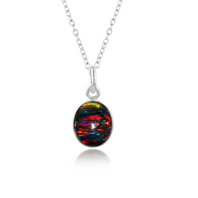 Classic Black Line Ethiopian Opal Oval Pendant in  silver plated – High-Quality, Timeless Design for Any Occasion