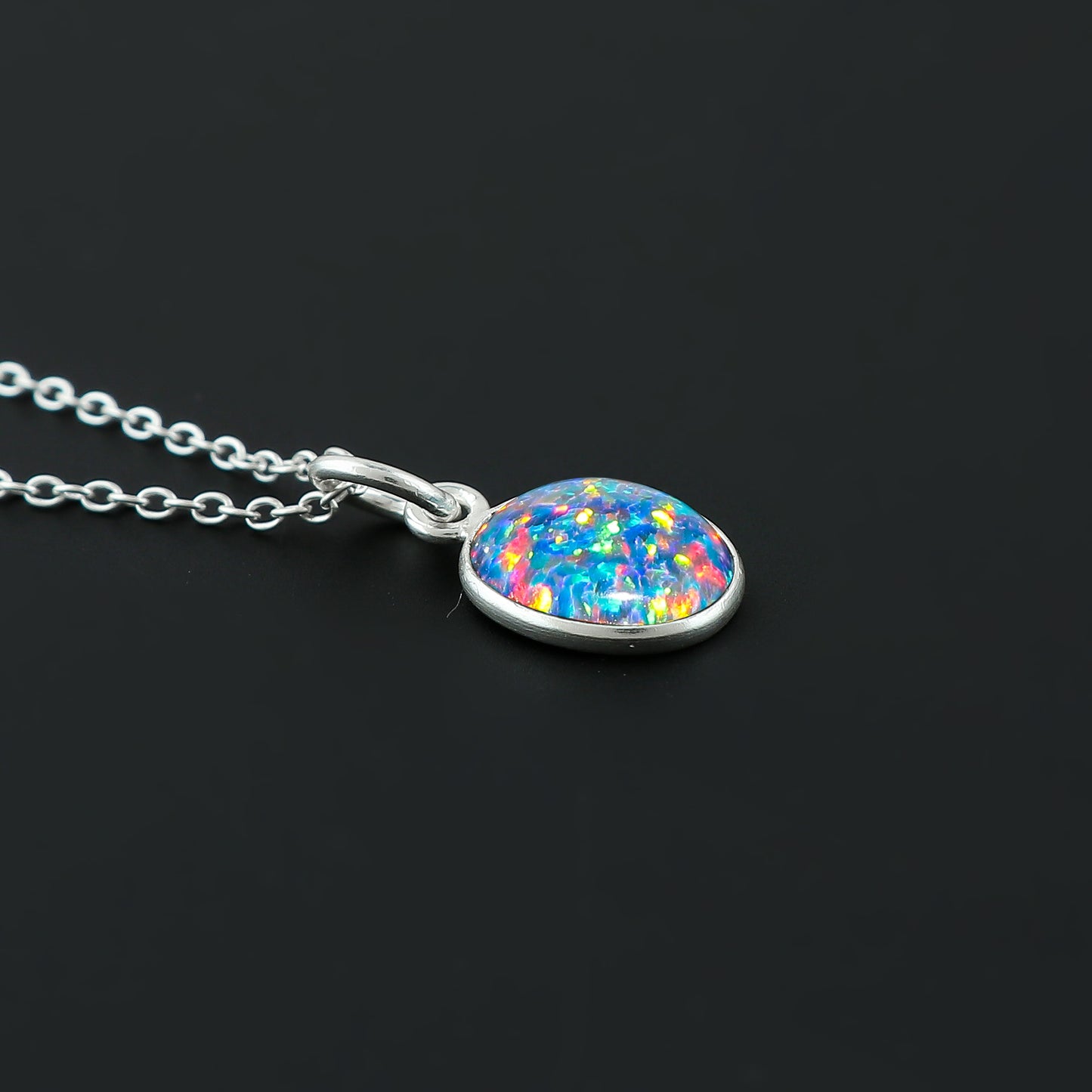 Black Opal Crystal Pendant Necklace, Fire Play Gemstone, Birthstone Crystal, Healing Stone, Gift for Women Mom Her, Statement Jewellery, 925 Sterling Silver 18 inch