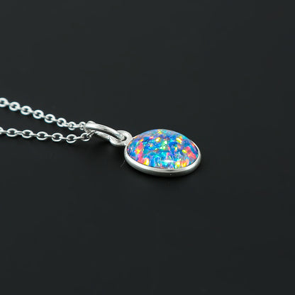 Black Opal Crystal Pendant Necklace, Fire Play Gemstone, Birthstone Crystal, Healing Stone, Gift for Women Mom Her, Statement Jewellery, 925 Sterling Silver 18 inch