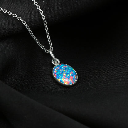 Black Opal Crystal Pendant Necklace, Fire Play Gemstone, Birthstone Crystal, Healing Stone, Gift for Women Mom Her, Statement Jewellery, 925 Sterling Silver 18 inch