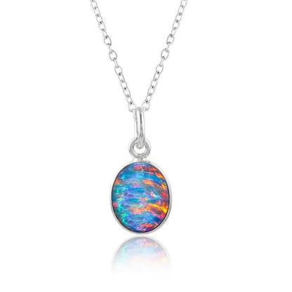 Necklace with a colorful opal pendant on a white background