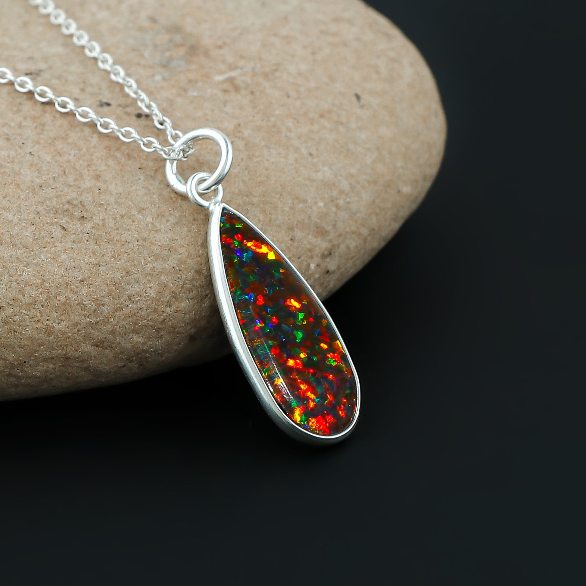 Crafted 925 silver on 1.3 Ct Black Line Ethiopian Opal Pendant