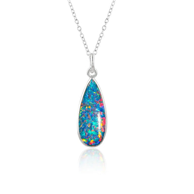 Blue Dot Ethiopian Opal Pendant in  silver plated - Pear Shaped with Vibrant Color