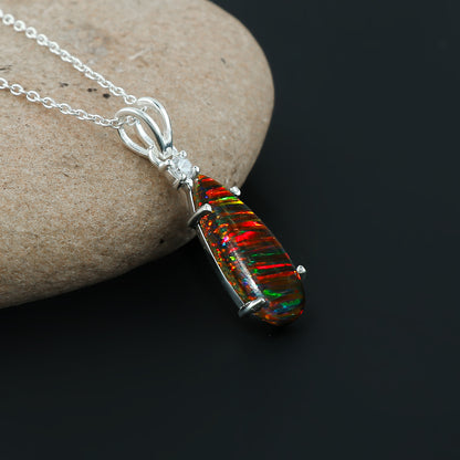 Captivating 2.5 Black Line Ethiopian Opal Pendant in 925 Silver