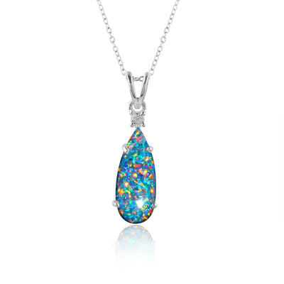 Elegant Blue Dot Ethiopian Opal Pendant in 925 Sterling Silver – Pear Shaped, Perfect for Any Occasion