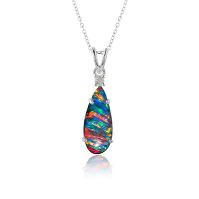 Blue Line Ethiopian Opal Pendant in  silver plated - Pear Shaped with Natural Blue Opal