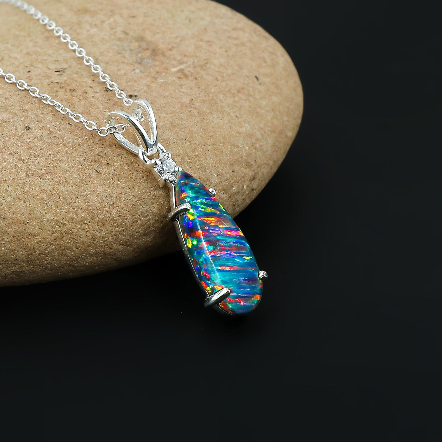 Luxury Jewelry look with 2.5 Ct Blue Line Ethiopian Opal Pendant