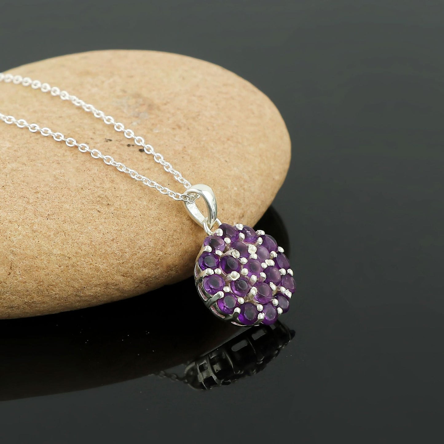 February Birthstone Amethyst Pendant Necklace, 18 Inch 925 Sterling Silver Crafted Jewelry for Women