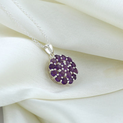 925 Sterling Silver crafted Pendant Necklace in Faceted Amethyst Gemstone