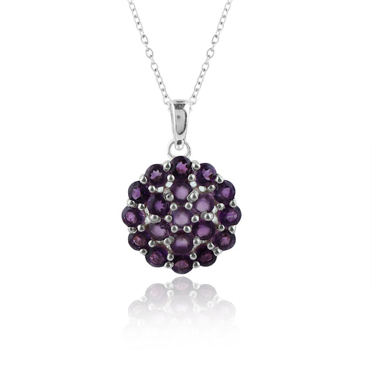 Cluster Amethyst Pendant Necklace design in 925 Sterling Silver
