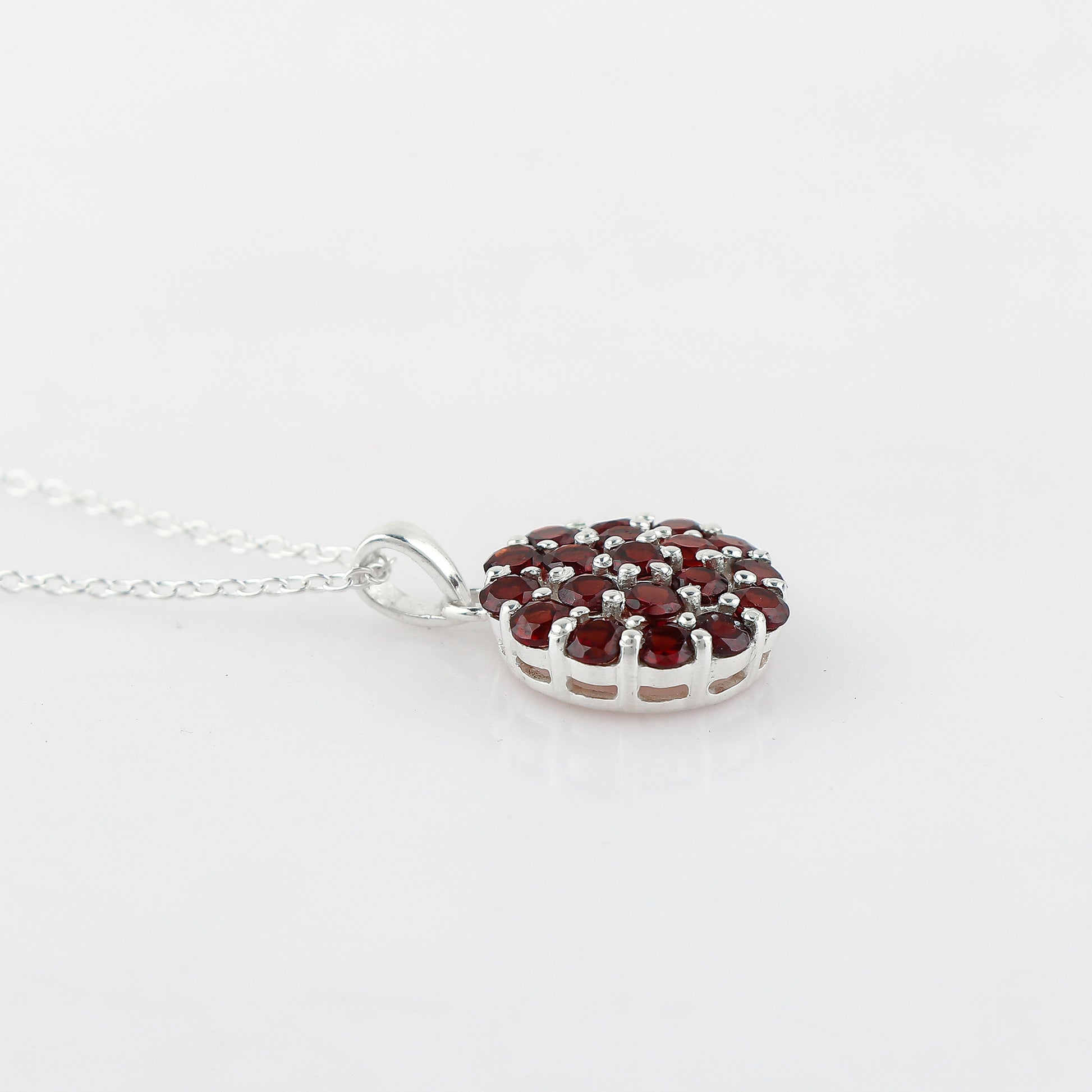 Brilliant Faceted Cut Garnet Gemstone Pendant Necklace in 925 sterling silver