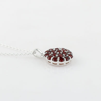 Brilliant Faceted Cut Garnet Gemstone Pendant Necklace in 925 sterling silver