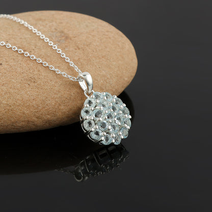 Real Sky Blue Topaz Crystal Pendant Necklace, Natural Gemstone, Birthstone Crystal, Healing Stone, Gift for Women Mom Her, Statement Jewellery, 925 Sterling Silver 18 inch