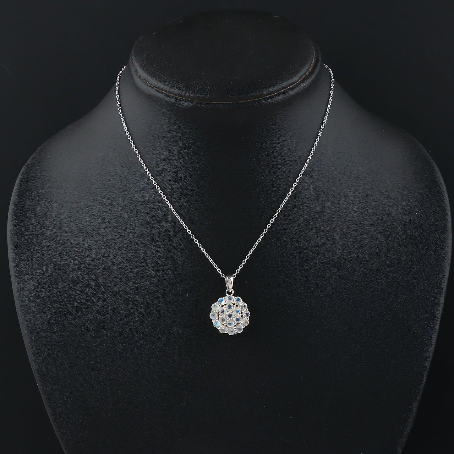 Real Rainbow Moonstone Crystal Pendant Necklace, Natural Gemstone, Birthstone Crystal, Healing Stone, Gift for Women Mom Her, Statement Jewellery, 925 Sterling Silver 18 inch