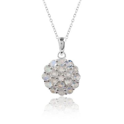 Round Faceted Natural Rainbow Moonstone Pendant Necklace –Perfect June Birthstone Jewelry for Women |  silver plated crafted, 18 Inch Adjustable Chain Gift for her and Mom