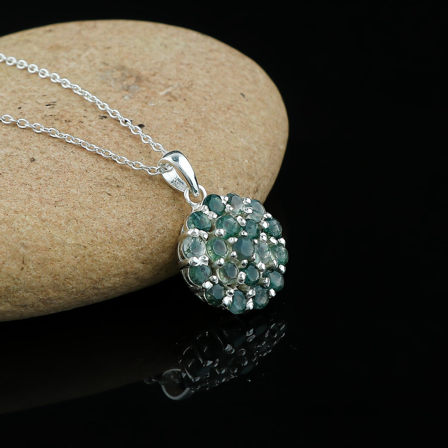 Real Moss Agate Crystal Pendant Necklace, Natural Gemstone, Birthstone Crystal, Healing Stone, Gift for Women Mom Her, Statement Jewellery, 925 Sterling Silver 18 inch