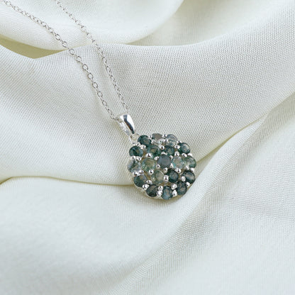 Real Moss Agate Crystal Pendant Necklace, Natural Gemstone, Birthstone Crystal, Healing Stone, Gift for Women Mom Her, Statement Jewellery, 925 Sterling Silver 18 inch