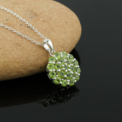 Real Peridot Crystal Pendant Necklace, Natural Gemstone, Birthstone Crystal, Healing Stone, Gift for Women Mom Her, Statement Jewellery, 925 Sterling Silver 18 inch