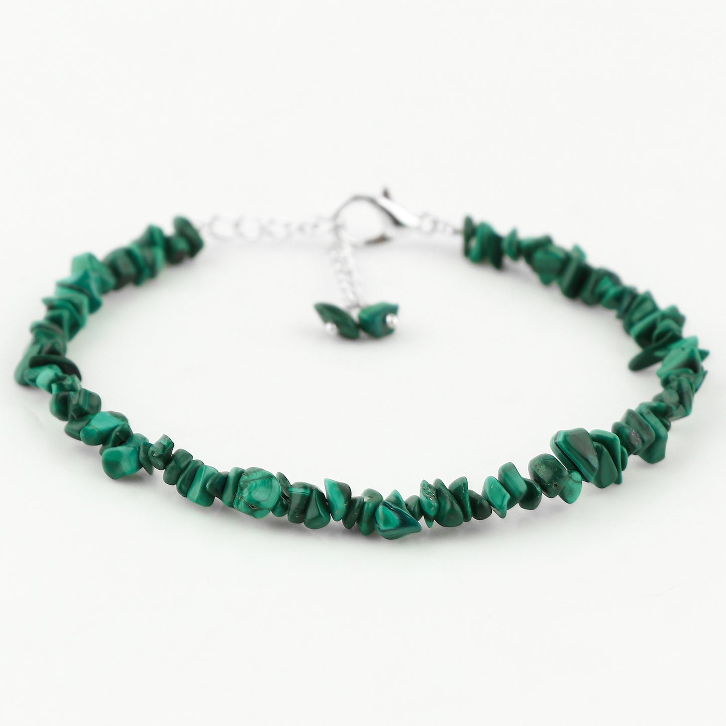 Natural Malachite Crystal Bracelet Women Jewellery, Chips Nuggets Beaded Bracelets, Gift Bracelet, Special Event Jewellery, Silver 8 inch Bracelets