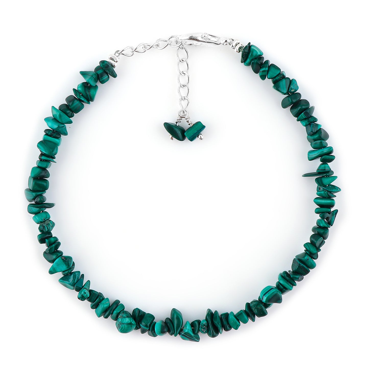 Natural Malachite Crystal Bracelet Women Jewellery, Chips Nuggets Beaded Bracelets, Gift Bracelet, Special Event Jewellery, Silver 8 inch Bracelets